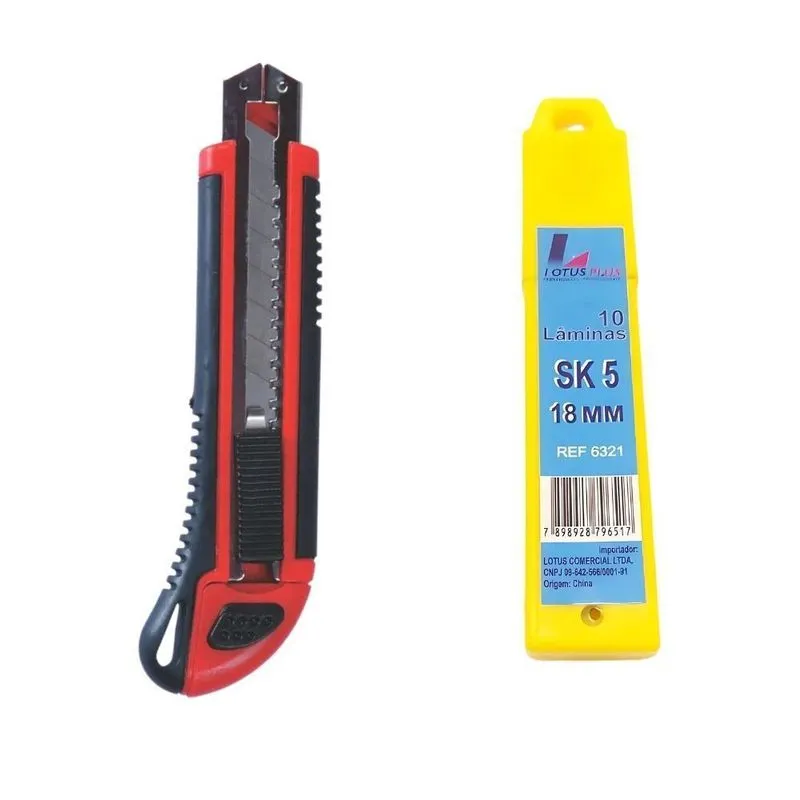 Kit Estilete 3 Laminas 18mm Plus + 10 Laminas Sk5 Lotus