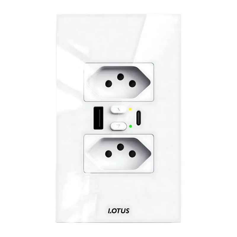 Tomada Inteligente Wi-fi Com 2 Soquetes + 2 Usb Branco Lotus