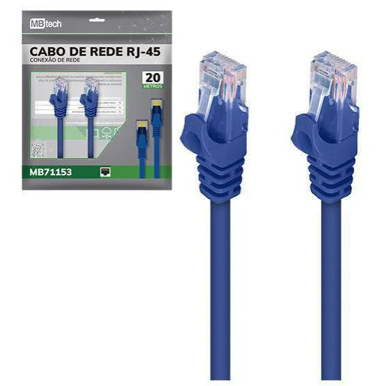 Cabo De Rede / Internet Rj-45 X Rj-45 Azul 20M - Mafua Info