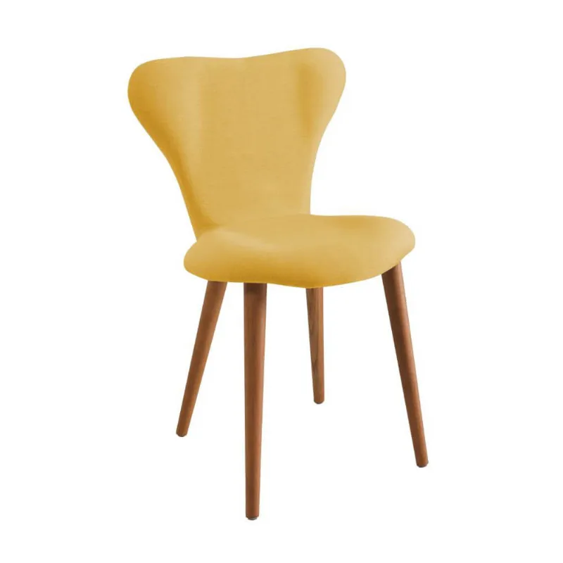 Cadeira Jacobsen Linho Amarelo Base Palito Madeira Tauari T1132