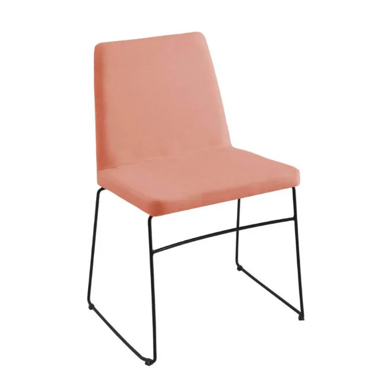 Cadeira Paris Linho Coral Aço Preto T1077