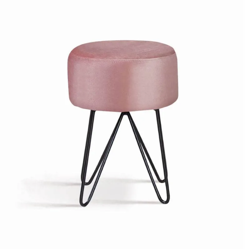 Puff Moeda Rosa Base Aço