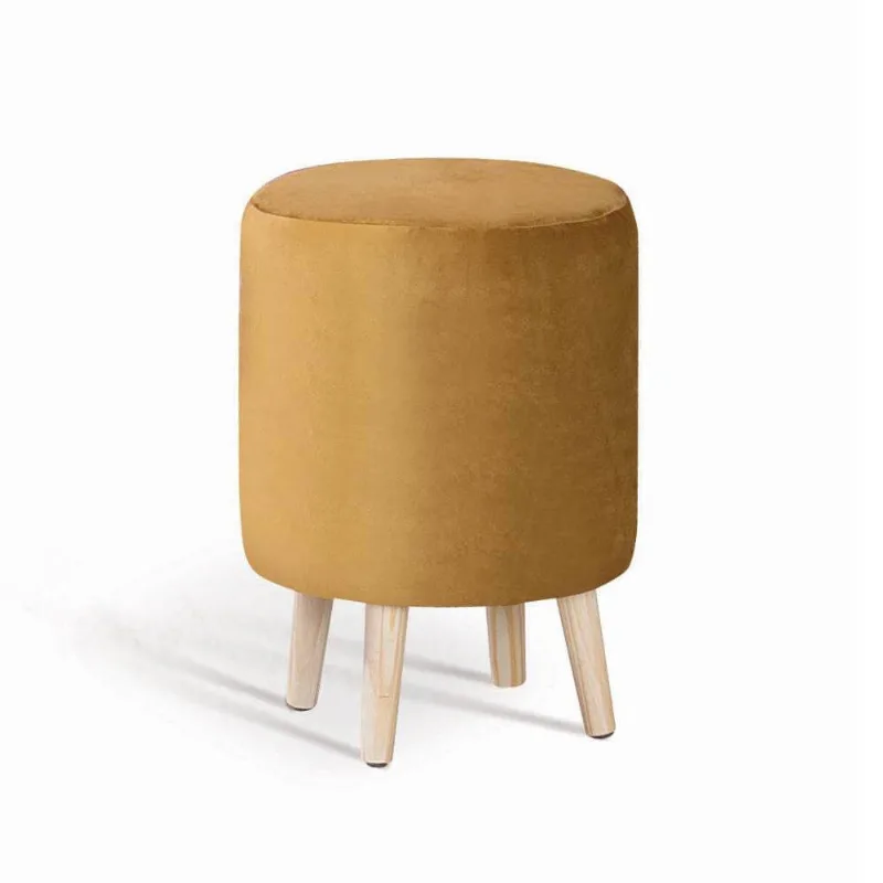 Puff Rolha Dourado Base Madeira