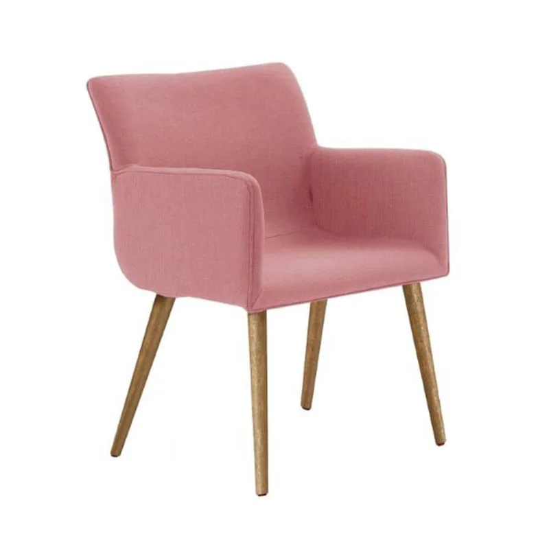 Mini Poltrona Pinotage Linho Coral Base Palito Madeira Mel T1077