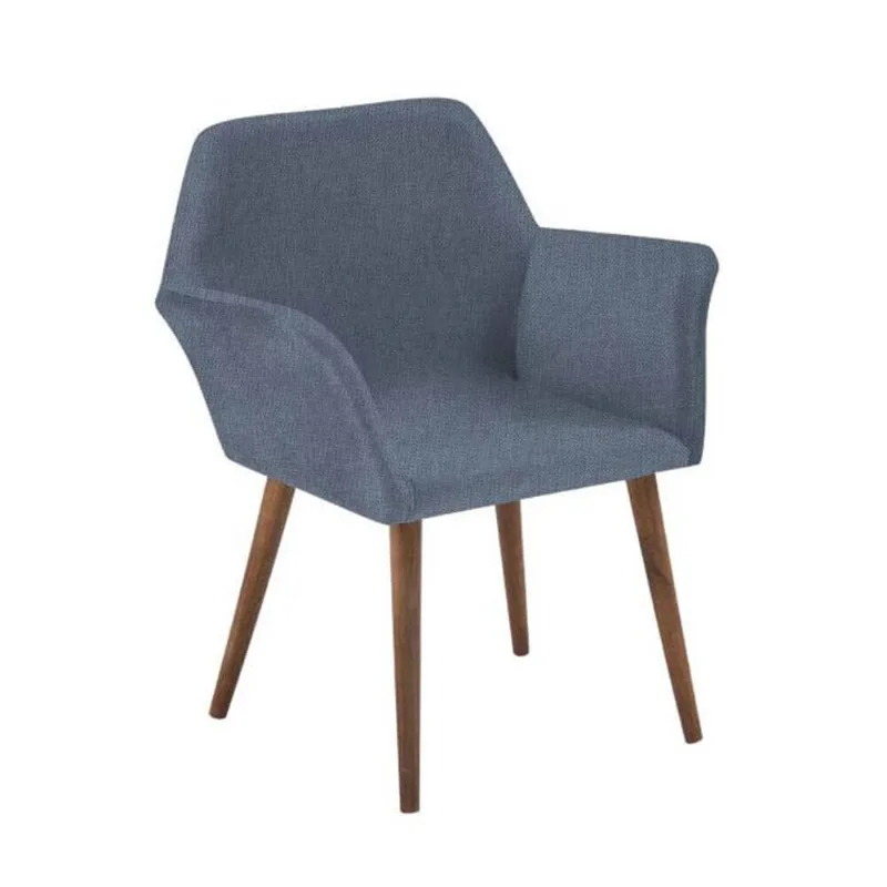 Cadeira Pinguim Linho Azul Jeans Base Palito Madeira Castanho T1075