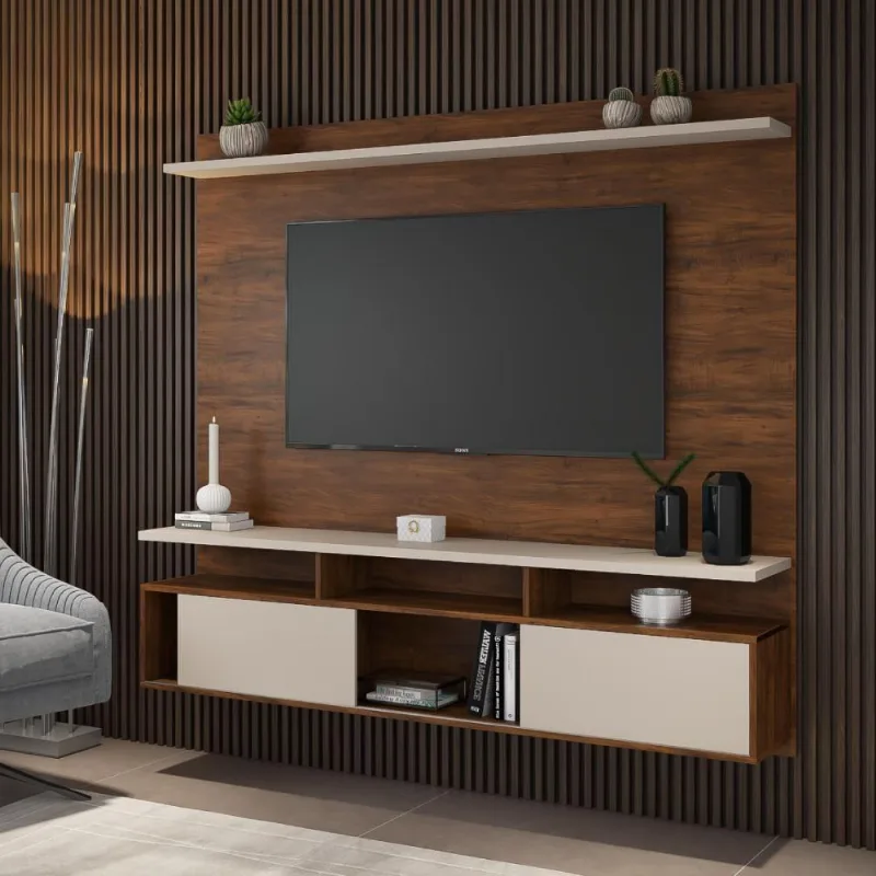 Estante Para Tv Até 55" Jady 2 Portas Imbuia E Off White