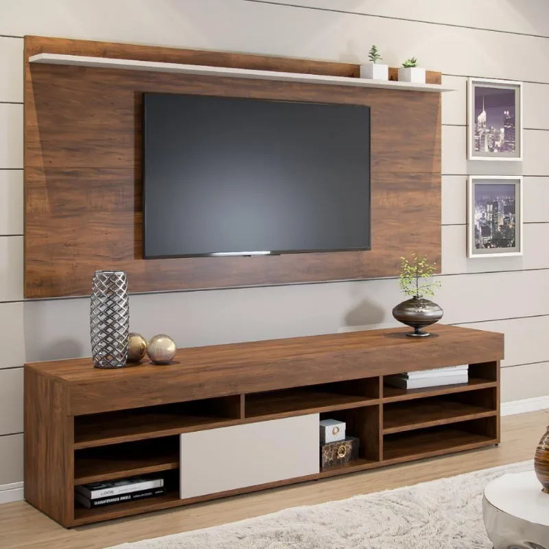 Rack Com Painel Para Tv 55" Fênix Imbuia E Off White 180cm