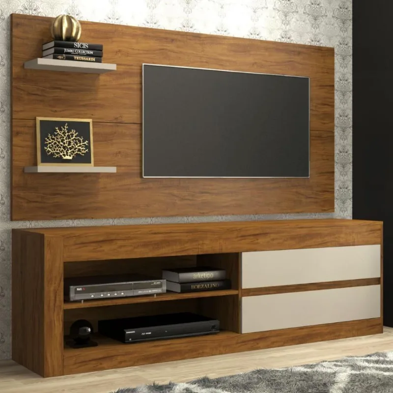 Rack Com Painel Para Tv 55" Fama Imbuia E Off White 180cm