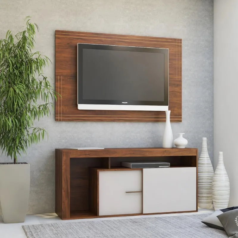 Rack Com Painel Para Tv 55" Blend Imbuia E Off White 135cm