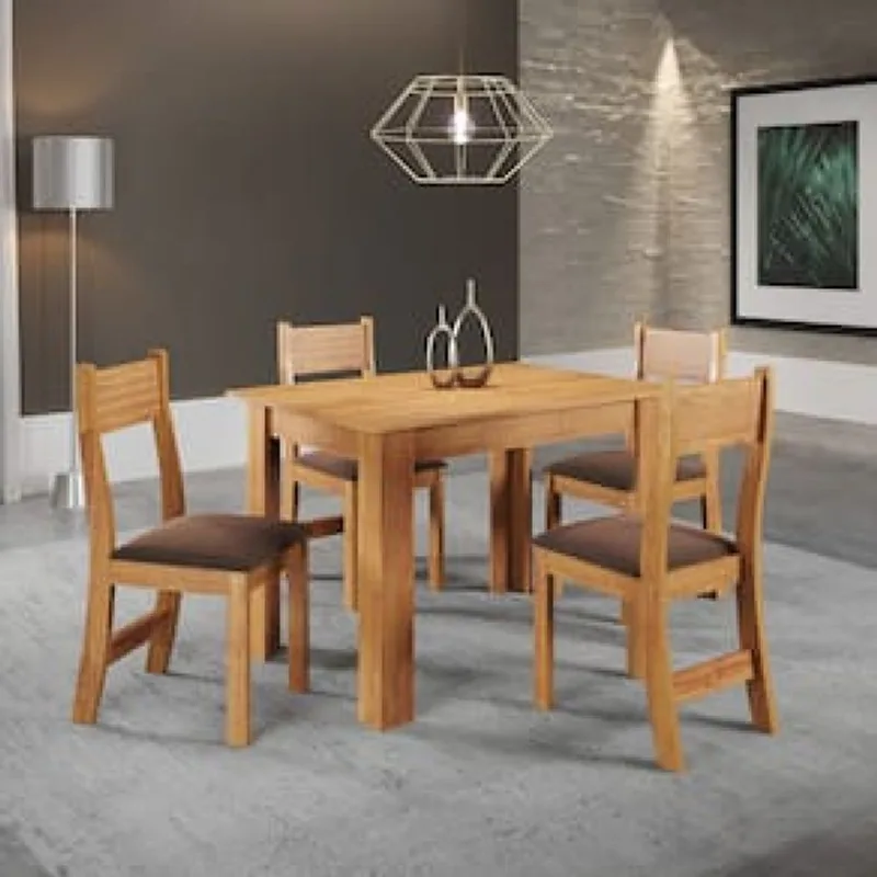 Mesa de Jantar Retangular Viero Tulipa com 4 Cadeiras Estofadas e Revestidas em Veludo Marrom Chocolate