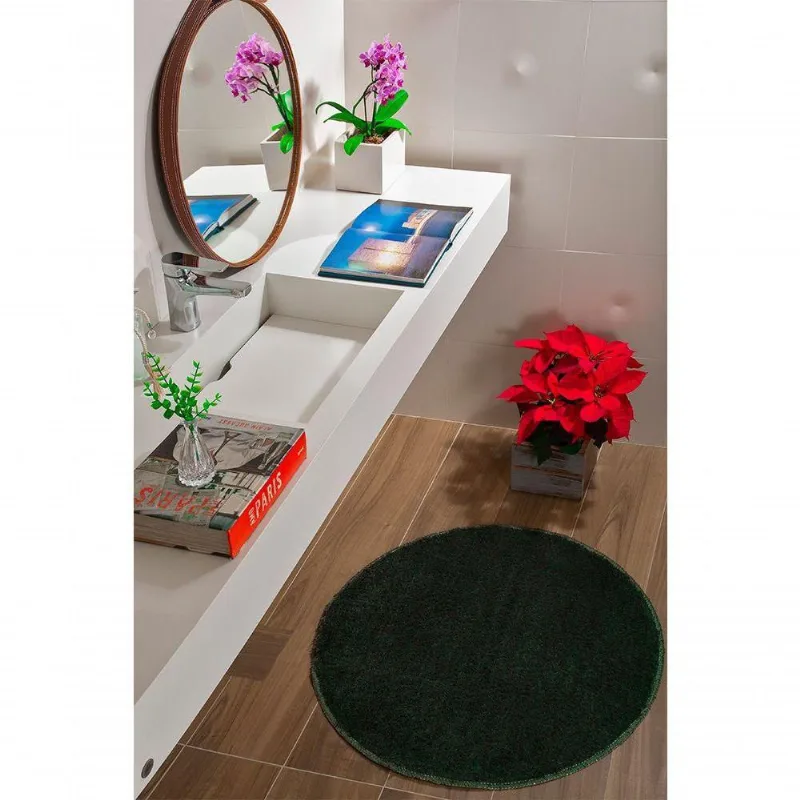 Tapete Banheiro Redondo Antiderrapante 75Cm Verde Musgo