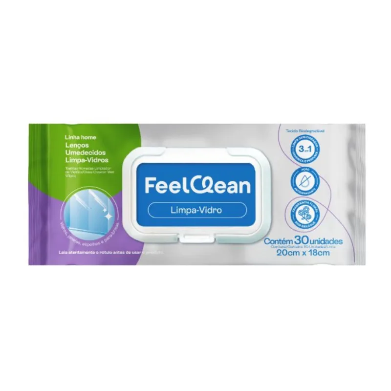 Lenços Umedecidos Feelclean Limpa Vidro 30 Unidades LENCOS UMED FEELCLEAN LIMPA VIDRO 30UN