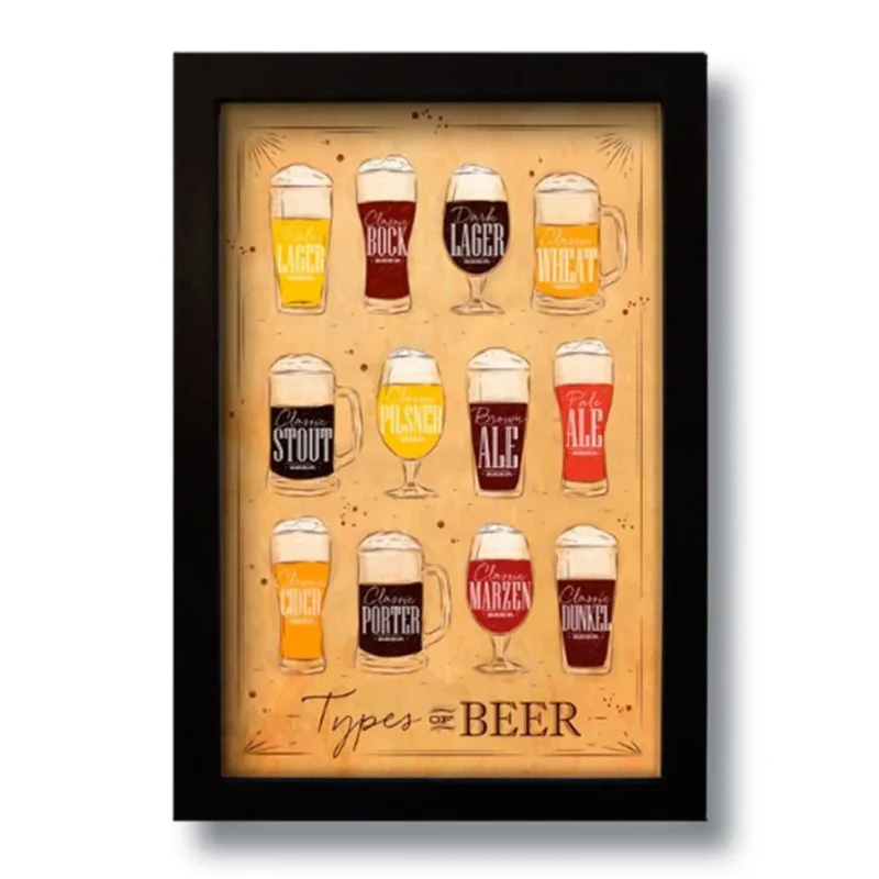 Quadro Decorativo Cerveja Types Of Beer 2 Vintage 33x43 Cm
