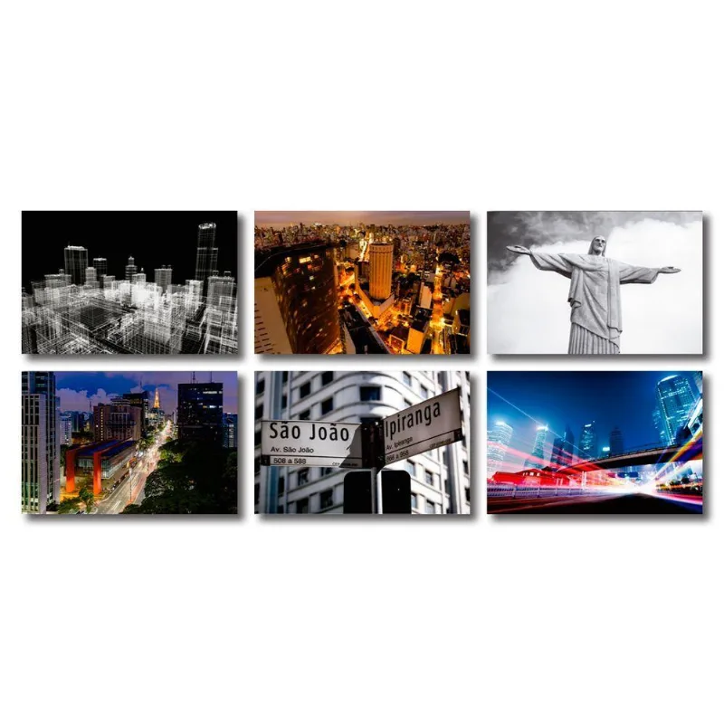Kit 6 Placas Decorativas Cidades São Paulo E Rio Janeiro Mdf