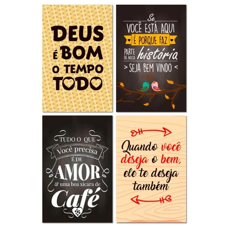 Kit Placas Quadros Decorativos Bebidas Frases 4 Pçs 20x30 Cm