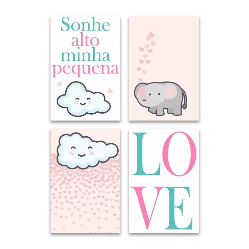 Kit 4 Placas Decorativas Infantil Menina Frases Mdf 20x30 Cm