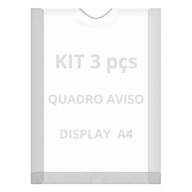 Displays Parede Folha A4 Petg Cristal Quadro Aviso Kit 3 Pçs