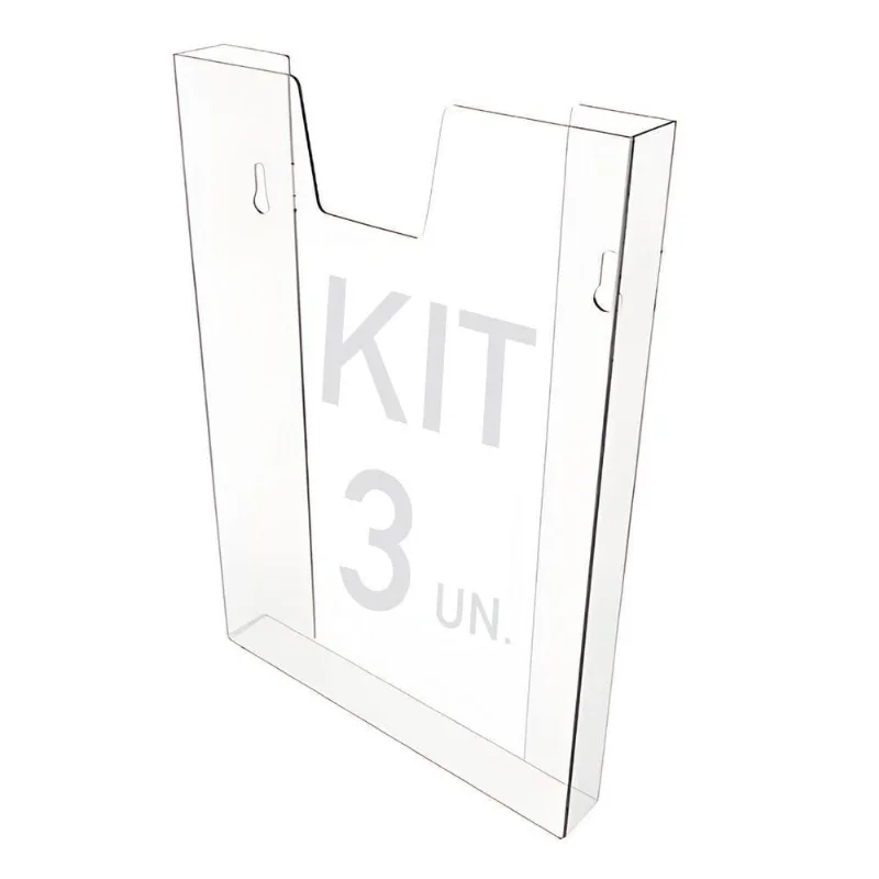 Kit 3 Displays Porta Folha Prontuário Parede A4 Acrílico Ps