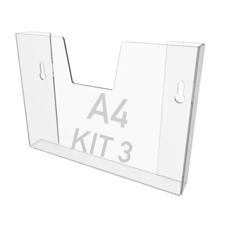 Kit 3 Displays Porta Folha Parede A4 Acrílico Ps Horizontal