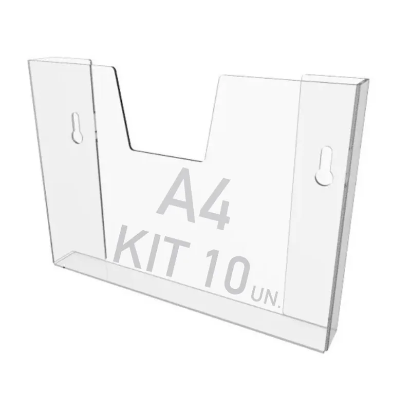 Kit 10 Displays Porta Folha Parede A4 Acrílico Ps Horizontal