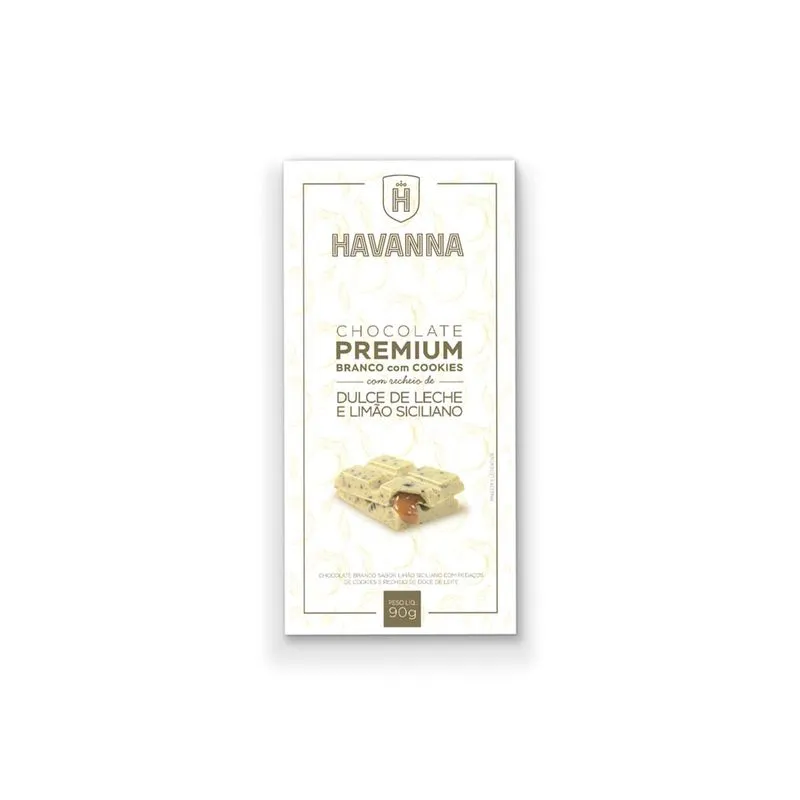Barra De Chocolate Branco Havanna C/ Cookie Recheio Doce De Leite 100g