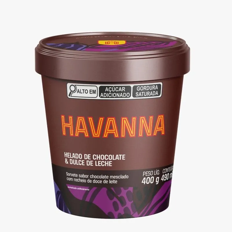 Sorvete HAVANNA Chocolate Mesclado com Recheio de Doce de Leite 400g