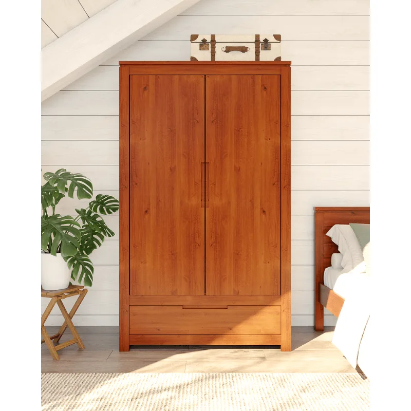 Guarda-Roupa Solteiro 2 Portas 1 Gaveta Madeira Maciça Madma Marrom/Garapa Garapa