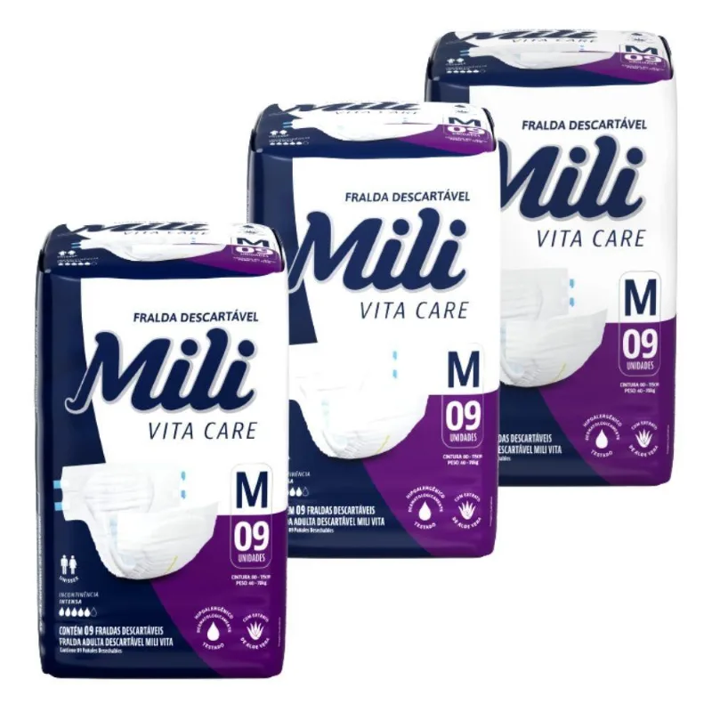 Kit 3 Pacotes Fralda Geriátrica Mili Vita Care Premium M 9