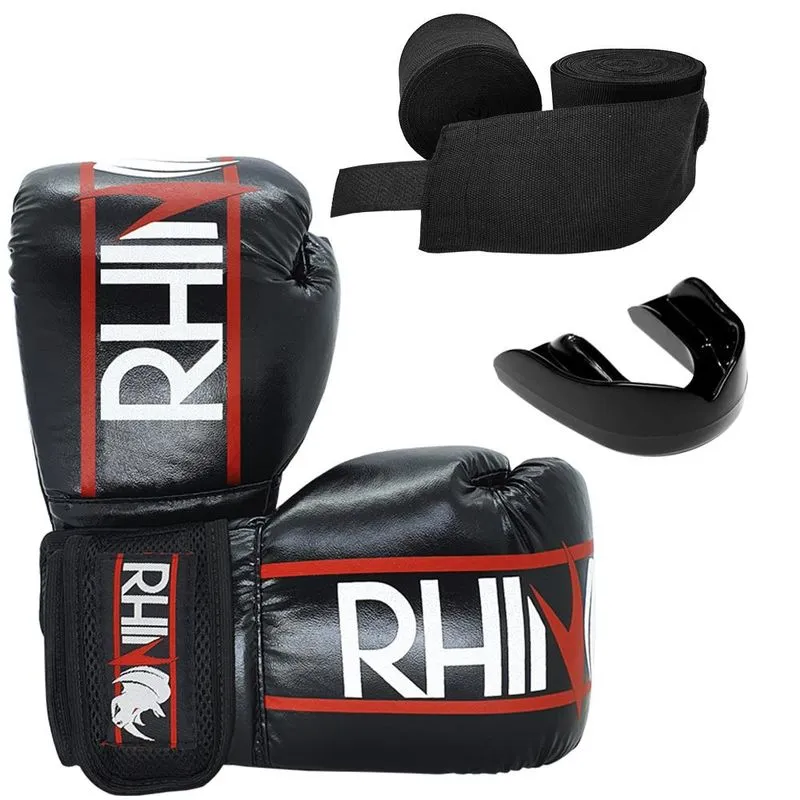 Kit Treino Boxe E Kickboxing Rhino 14oz - Luva - Bandagem - Bucal