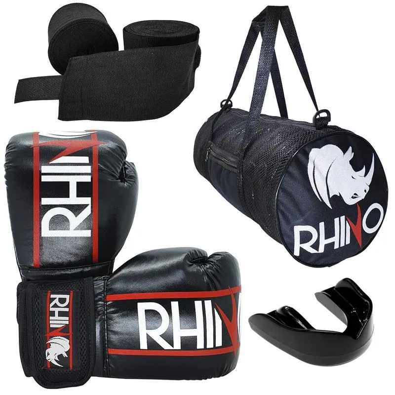 Kit Treino Boxe Rhino 14oz - Luva Boxe - Bandagem - Bucal - Bolsa Esportiva