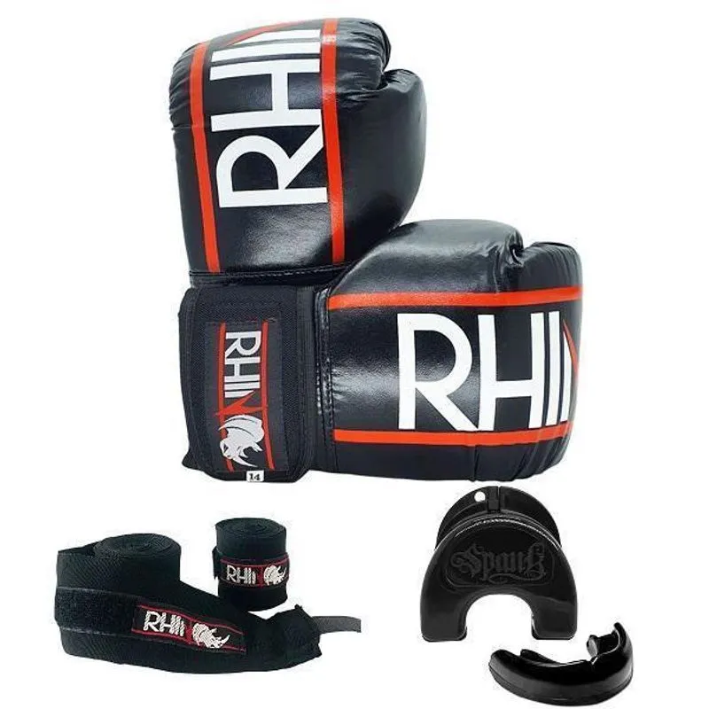 Kit Treino Boxe Rhino Com Luva Bandagem Bucal - 12Oz
