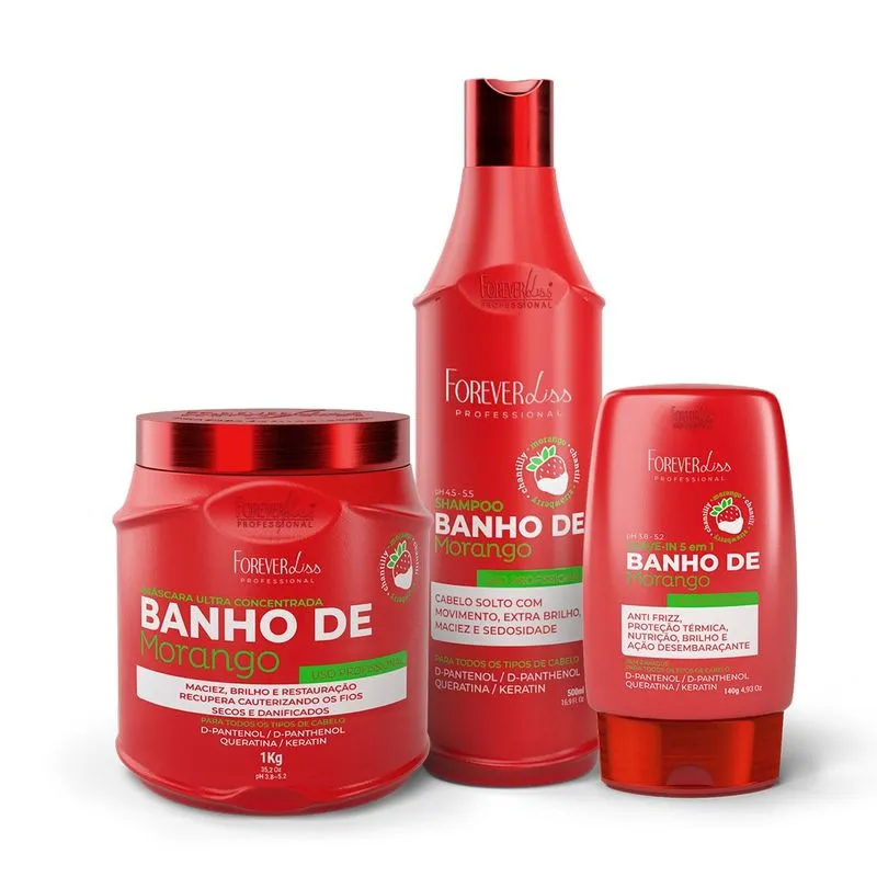 Kit Banho De Morango Profissional Brilho Extremo Forever Liss Kit