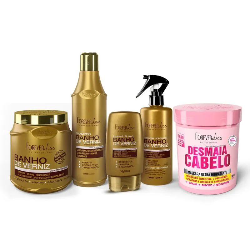 Kit Banho De Verniz Com Desmaia Cabelo e Tpm Forever Liss Kit