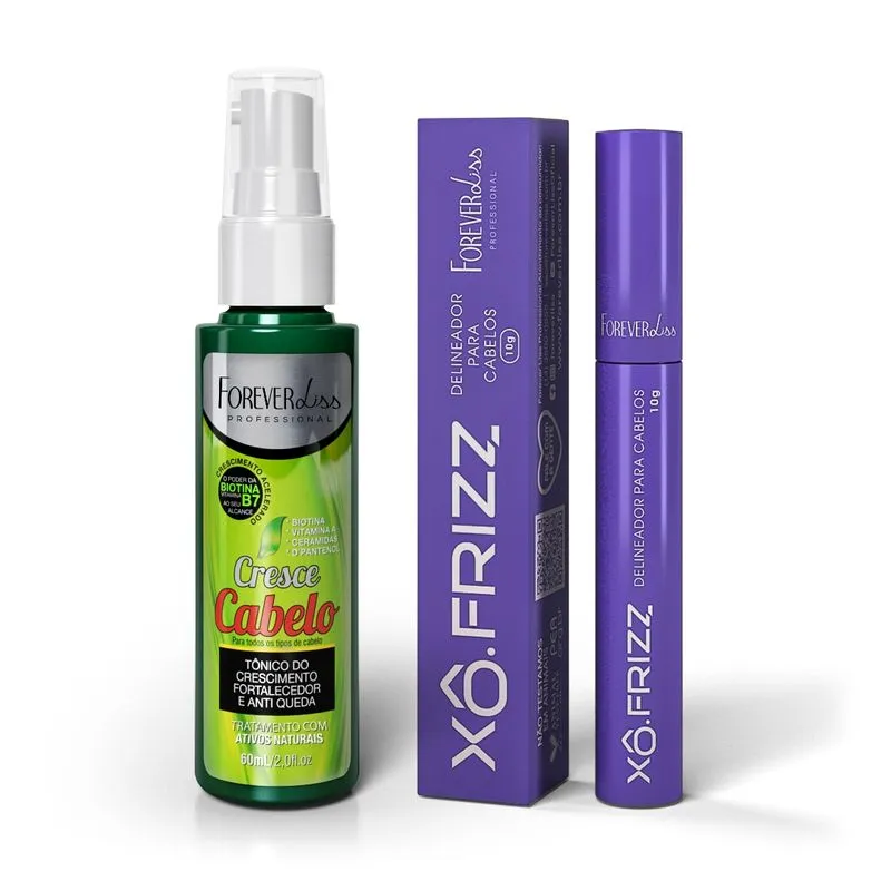 Kit Modelador de Fios Xô Frizz e Tônico Capilar Cresce Cabelo 60ml Forever Liss Kit