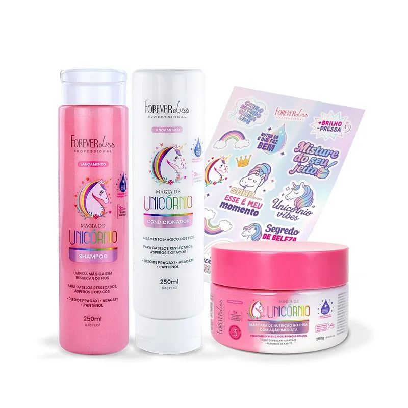 Kit Shampoo, Condicionador E Máscara Magia De Unicórnio Forever Liss Kit
