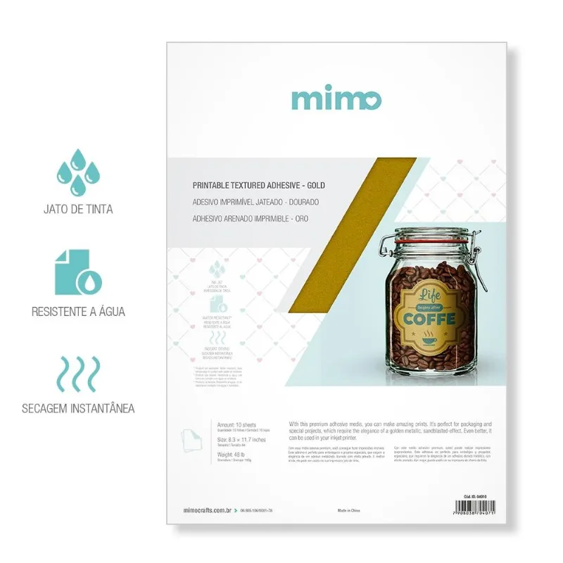 Adesivo Imprimivel Dourado Jateado à Prova D`Agua - Mimo - A4 10fls 180gr