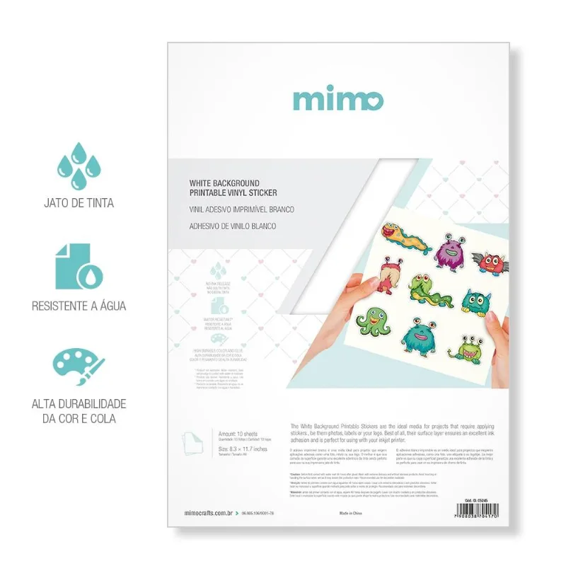 Vinil adesivo imprimível Branco Resistente a água - Mimo - A4 10 fls