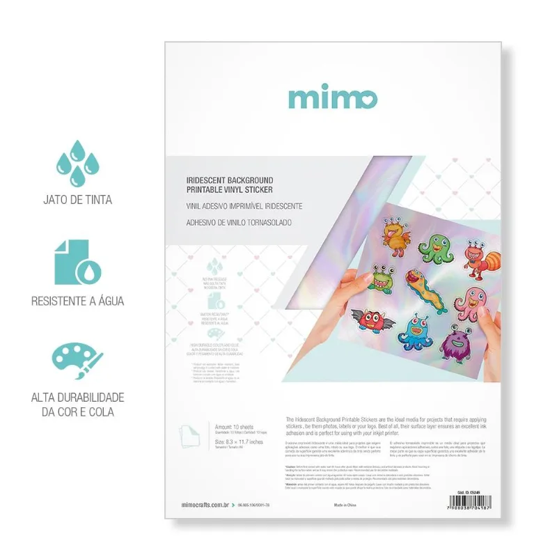 Vinil adesivo imprimível Iridescente Resistente a água - Mimo - A4 10 fls