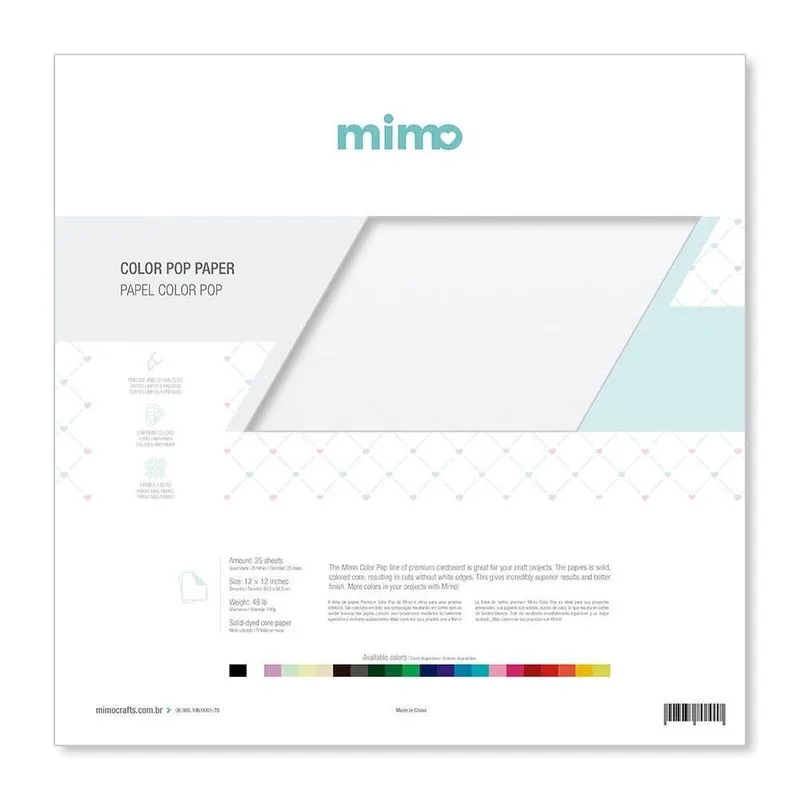 Papel Color Pop Branco Neve Mimo - 30,5 x 30,5 cm - 180 gr - 25 unds