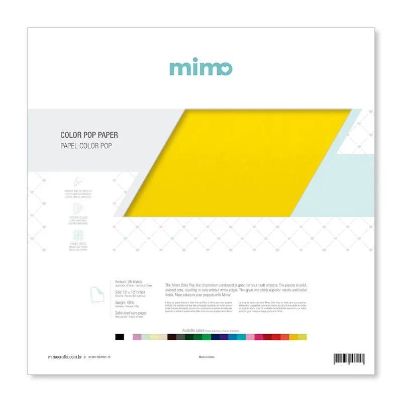 Papel Color Pop Amarelo Sol Mimo - 30,5 x 30,5 cm - 180 gr - 25 unds