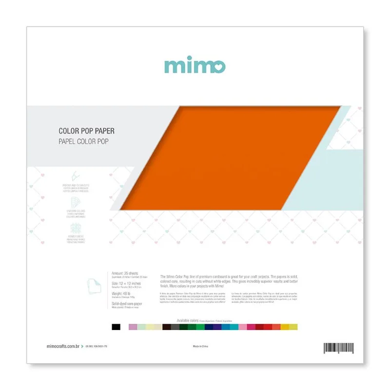 Papel Color Pop Laranja Puro Mimo - 30,5 x 30,5 cm - 180 gr - 25 unds