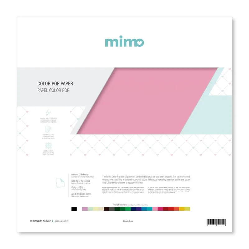 Papel Color Pop Rosa Chiclete Mimo - 30,5 x 30,5 cm - 180 gr - 25 unds