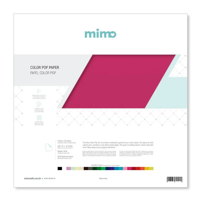 Papel Color Pop Rosa Pink Mimo - 30,5 x 30,5 cm - 180 gr - 25 unds