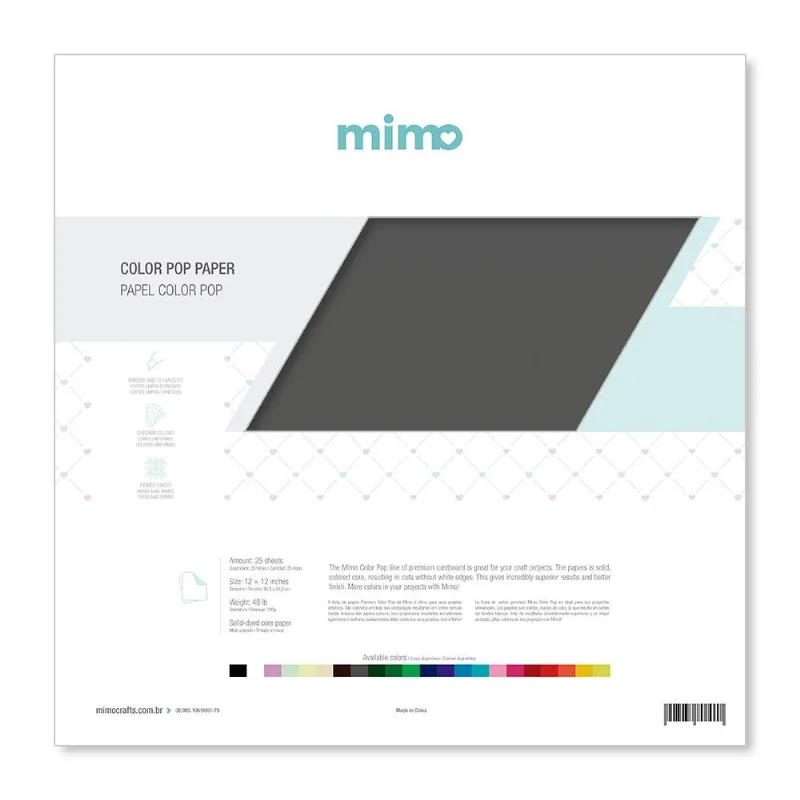 Papel Color Pop Cinza Lua Mimo - 30,5 x 30,5 cm - 180 gr - 25 unds