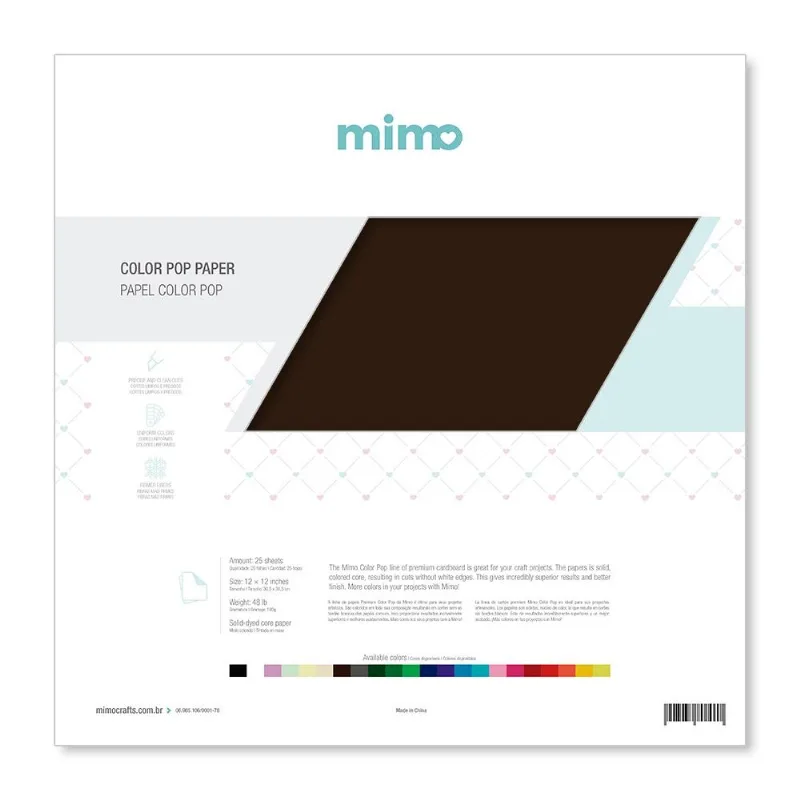Papel Color Pop Marrom Café Mimo - 30,5 x 30,5 cm - 180 gr - 25 unds
