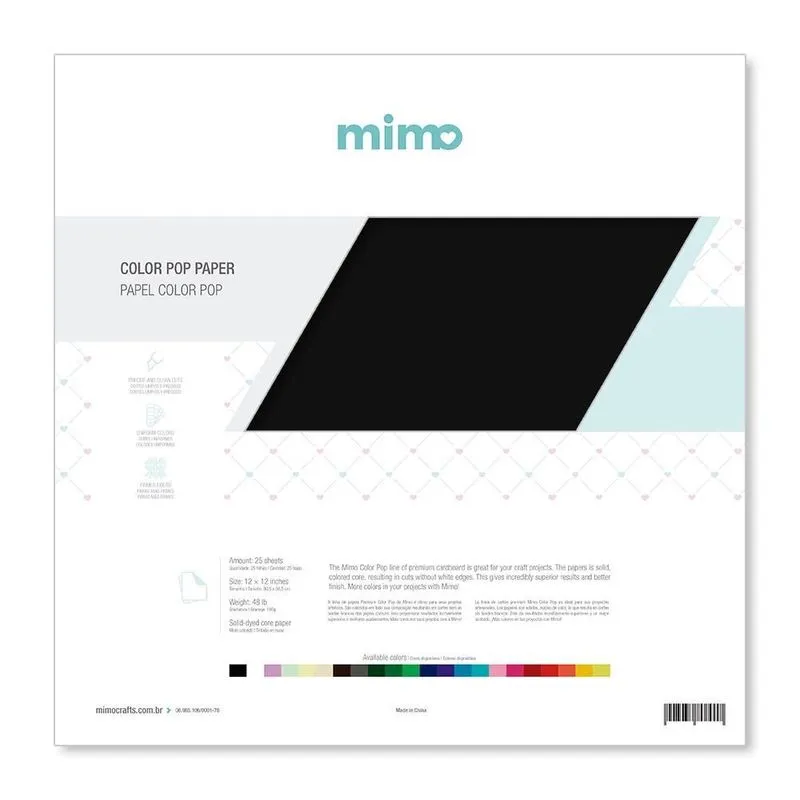 Papel Color Pop Preto Absoluto Mimo - 30,5 x 30,5 cm - 180 gr - 25 unds
