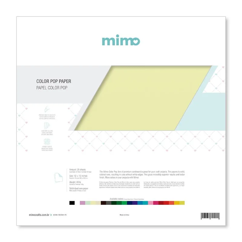 Papel Color Pop Amarelo Candy Mimo - 30,5 x 30,5 cm - 180 gr - 25 unds