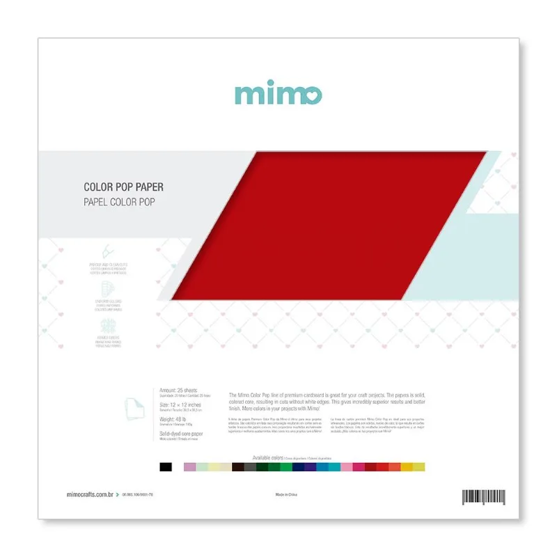 Papel Color Pop Vermelho Puro Mimo - 30,5 x 30,5 cm - 180 gr - 25 unds