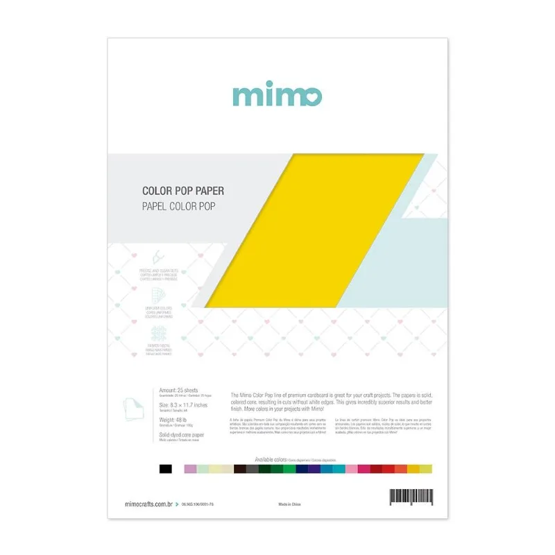 Papel Color Pop Amarelo Sol Mimo - A4 - 180 gr - 25 unds