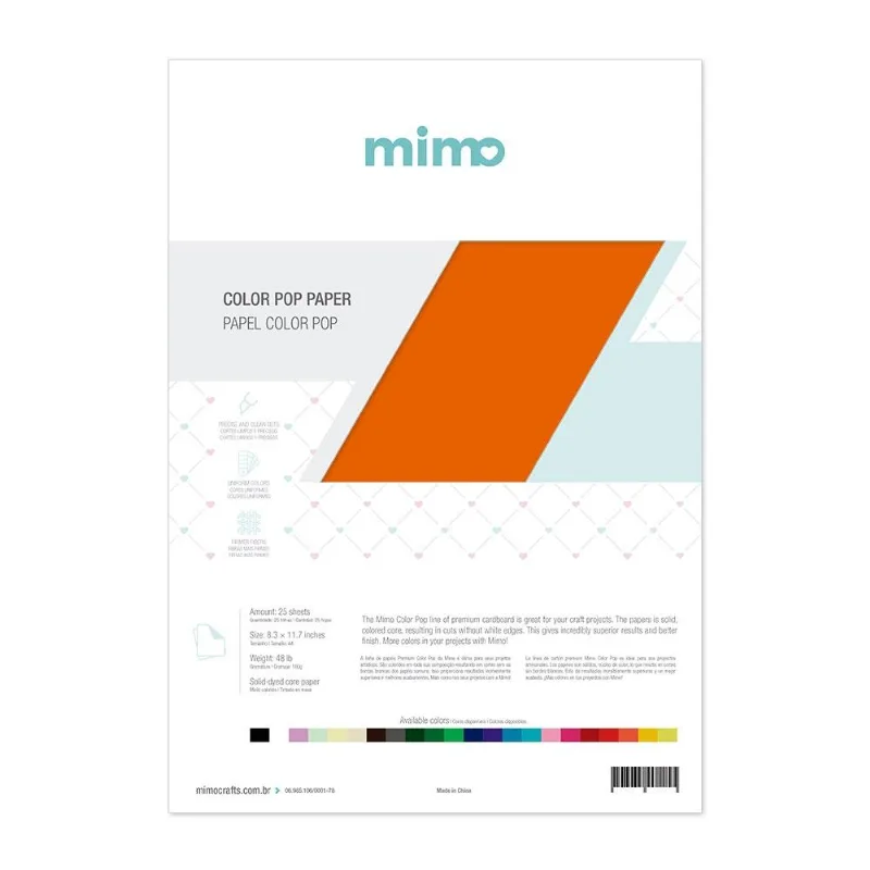 Papel Color Pop Laranja Puro Mimo - A4 - 180 gr - 25 unds